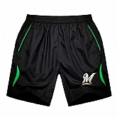 Men's Milwaukee Brewers Black Green Stripe MLB Shorts